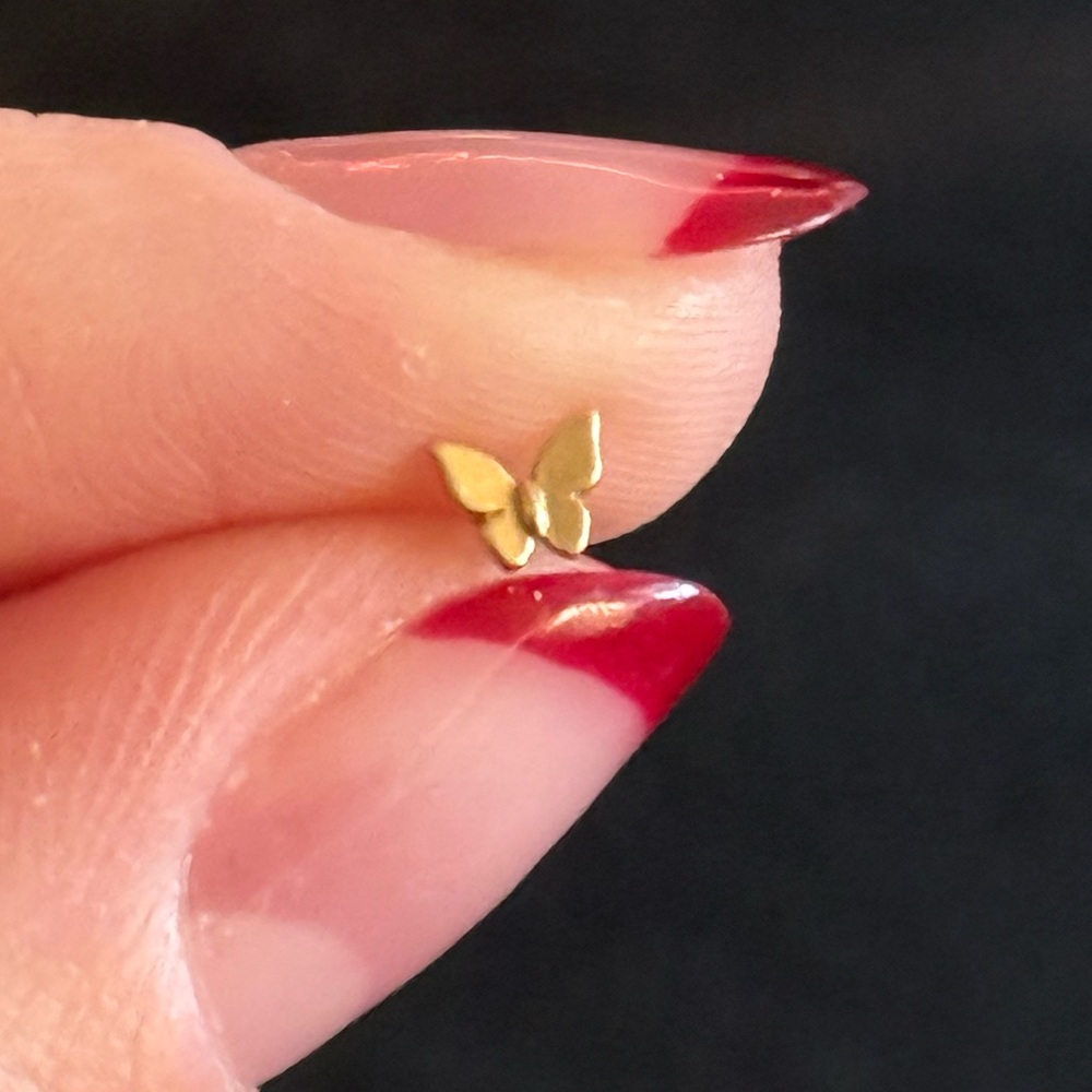 14k solid gold butterfly internally threaded screw stud earring 5mm - Picture 4 of 6